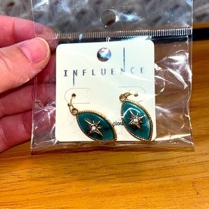 New, New Been Worn, Eye Shaped,Earrings, Studs, Rhinestones, Blue Green, Stars